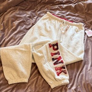 PINK Victoria's Secret with LoveShackFancy Heathered Gray Sweatpants